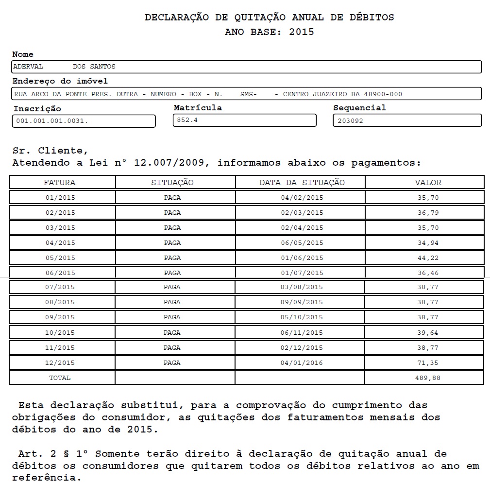 Modelo De Declaração Anual De Quitação De Débitos - Muitos 